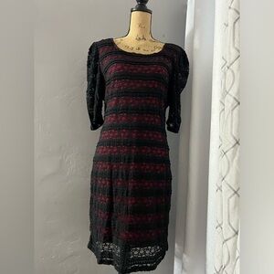 LIBERTY LOVE WOMENS BLACK GEOMETRIC KNIT OVER RED LINING PLUS SIZE 2X DRESS